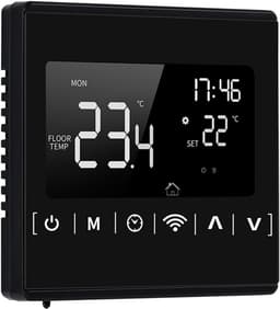 Slimme Wifi Thermostaat - Temperatuurregelaar Vloerverwarming - Energie Besparen - Programmeerbare Weekschema - 86x86x43mm - Zwart — thumbnail 1