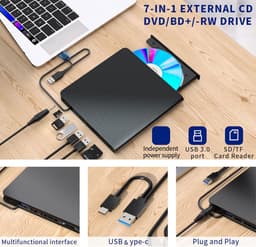 Externe Schijfstation - Dvd Brander - Software Installeren - Geïntegreerde Kaartlezer - 15.5 x 16 cm - Zwart — thumbnail 3