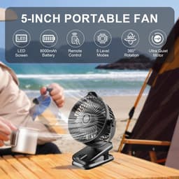 Oplaadbare ventilator - 8000mAh batterij - 5 snelheden - 360° rotatie - LED display - afstandsbediening — thumbnail 3