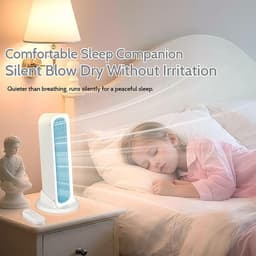 Stille draagbare USB torenventilator - Bladloze Torenventilator - 4000mAh - 3 snelheden - met losse voet en afstandsbediening - voor bureau, slaapkamer en camping - blauw-oranje — thumbnail 4