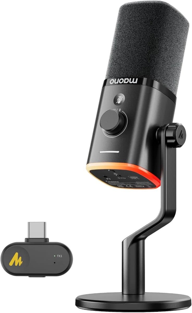 MAONO PD100W - Draadloze Podcast Microfoon - USB & XLR - Dynamische Microfoon - RGB - Noise Cancelling - Streaming & Podcast - Zwart — afbeelding 1