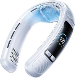Draagbare nek-airco/ventilator met groot koeloppervlak, tot 22 uur koeltijd, 100 snelheidsstanden, 6000 mAh-accu, digitaal display – geschikt voor buitenwerk, kantoor en reizen (wit) — thumbnail 1