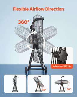 VEVOR Vloerventilator Ø762mm, 360° Kantelbare Windmachine, Staande Ventilator met 3 Snelheidsstanden, Draagbare Trommelventilator met Handvat, Wielen & 1,6m Kabel, Industriële Ventilator voor Garage Magazijn — thumbnail 4