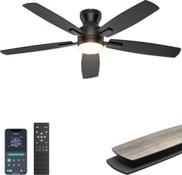 Plafondventilator met verlichting - 132 cm - laag profiel - afstandsbediening/app - dimbaar licht - stille plafondventilator - inbouwmontage - modern - voor slaapkamer - woonkamer, zwart — thumbnail 1
