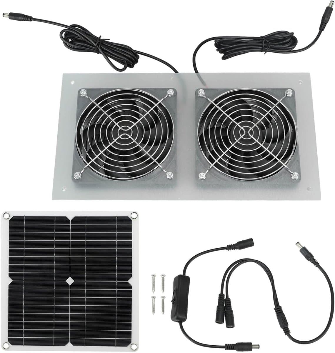 Zonnepaneel Ventilator - Zonne Ventilator - Ventilatie Kippenhok - 15W Hoge Efficiëntie - 33x33x5 cm - Zwart — afbeelding 1