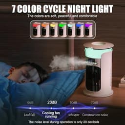 Mobiele Luchtkoeler met Verneveling - 880ml Watertank - 3 Snelheden - 7 Kleuren Nachtlampje - Fluisterstil 20 dB - USB-C Air Cooler - Wit — thumbnail 3