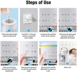 Ventilatoren - Mini Aircooler met Water - Mobiele Airco - LED Licht - Tafelventilator - Drie ventilatorsnelheden, drie timerinstellingen en twee nevelstanden- Bureau Ventilator — thumbnail 3