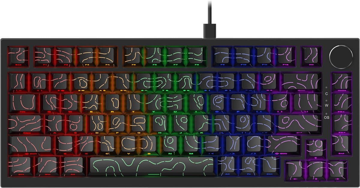 Ajazz AK820 – Mechanisch Toetsenbord 75% – Bedraad USB-C Gaming Keyboard – Hot Swap – Compact QWERTY – 82 Keys – Contourlijn zwart — afbeelding 1