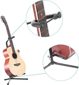 Universele Gitaarstandaard – In Hoogte Verstelbaar 64-74 cm – Gitaar Statief voor Akoestische, Elektrische & Klassieke Gitaar – Geschikt voor Basgitaar & Viool – Zwart — thumbnail 3