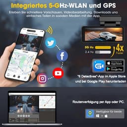 FOSMET Dashcam Voor Auto - 3-kanaals - Ultra 4K resolutie - Nachtzicht - WiFi en GPS - 3,16 Inch IPS-Scherm - App‑bediening - G‑Sensor - Parkeerbewaking - 170° groothoeklens met WDR - Inclusief 32GB SD‑kaart — thumbnail 2