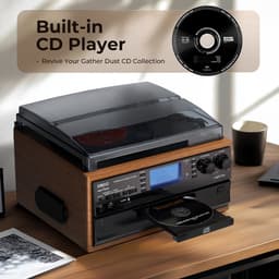ORCC 10-in-1 Platenspeler Vintage – Bluetooth Vinyl Platenspeler met CD, USB, SD, AUX, RCA, Ingebouwde Stereo Speakers, Afstandsbediening, 33/45/78 RPM en Houten Behuizing – Bruin — thumbnail 5