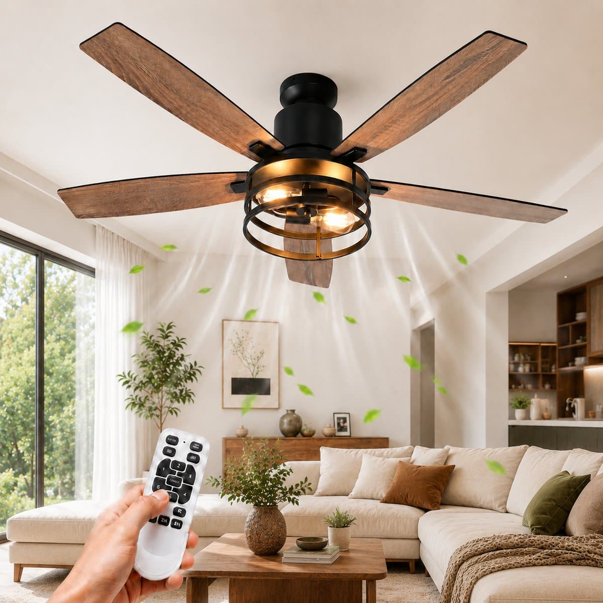 Lapamax Modern Walnoot Plafondventilator met Verlichting 112 cm – ventilator lamp met Afstandsbediening-Stille DC Motor – 6 Snelheden-Timer en Zomer/Winterfunctie – Voor Woonkamer, Slaapkamer en Terras — afbeelding 1