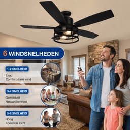 Lapamax Zwart Plafondventilator met Verlichting 132 cm –Modern industrieel Ventilator Lamp met Afstandsbediening – 6 Snelheden, Timer en Zomer/Winterstand – Voor Slaapkamer, Werkkamer en Veranda — thumbnail 4