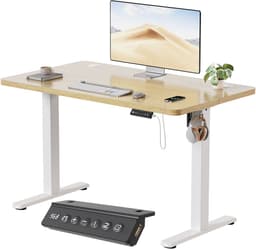 Devoko Elektrisch Hoogteverstelbaar Bureau - Zit-Sta Bureau 100x60 cm - Digitaal Display met 2 Geheugenstanden en Zitherinnering - Wit/Beige — thumbnail 1