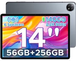 DOOGEE U14 - Tablet - 56 GB RAM (6+50 GB) + 256 ROM (2TB/TF) - GAMINI AI - 14 inch 2.2K+90 Hz - 14000 mAh/33W - 6 Speakers - RK3576S AI - 16 MP+8 MP - Android 16 - WiFi 6 - OTG - Grijs