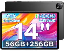 DOOGEE U14 - Tablet - 56 GB RAM (6+50 GB) + 256 ROM (2TB/TF) - GAMINI AI - 14 inch 2.2K+90 Hz - 14000 mAh/33W - 6 Speakers - RK3576S AI - 16 MP+8 MP - Android 16 - WiFi 6 - OTG - Zwart