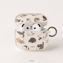 Enluxe AirPods 4 Hoesje Transparant – Kattenprint Beige Bruin met Karabijnhaak — thumbnail 1