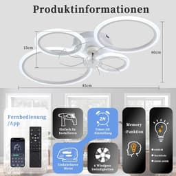 Plafondventilator met licht - Led lamp - Comfort in huis - Stille motor 6 snelheden - 80 x 60 cm — thumbnail 3