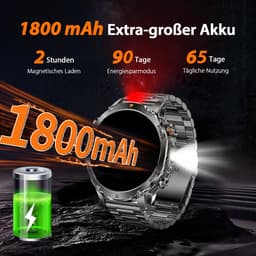 FOSMET GPS Smartwatch Heren 2026 - 47mm AMOLED - 1800mAh Batterij - Belfunctie - Hartslagmeter, SpO2 & Slaapmonitor - IP68 & 5ATM Waterdicht - Militair Design - RVS & Siliconen Bandje – Geschikt voor Android en iOS - Zwart — thumbnail 3