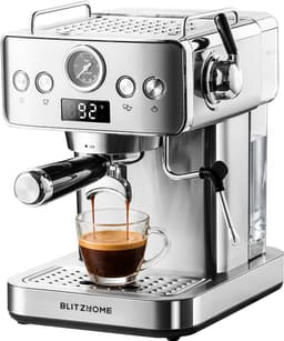 BlitzHome CM-601G Espressomachine Halfautomatisch 20 Bar – Espresso Apparaat met Melkopschuimer, PID Temperatuurregeling, Drukmeter en Thermoblock – Zilver — thumbnail 1