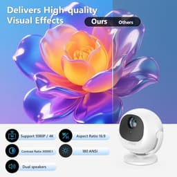 SnelShoppen - Beamer 2025 Draagbare Projector met Elektrische Focus, 4K 1080P, WiFi 6, Bluetooth 5.2, 360° Rotatie, Android 11.0, HDMI Kabel, Geschikt — thumbnail 2