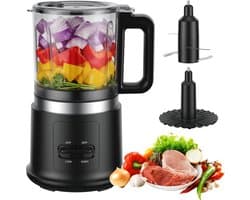 SnelShoppen - Krachtige 400W Keukenmachine met 2 Snelheden & Pulsefunctie | 4 RVS Messen & Klopper | 0.95L Afneembare Kom voor Hakken, Mengen, Emulger