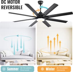 Smart-plafondventilator 66 inch 8-bladig - dimbare LED-verlichting - afstandsbediening - 6-traps DC-motor - omkeerbaar - modern industrieel design — thumbnail 4