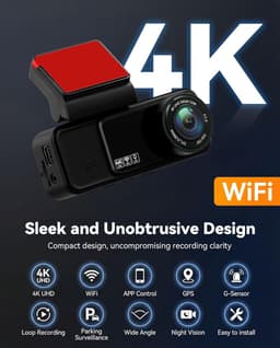 SnelShoppen - 4K Dashcam Auto 1080P, 2-Kanalen FHD Autocamera met GPS, WiFi, App Besturing, Nachtzicht, ADAS, 3.16 Inch Display, 24-Uur Parkeren — thumbnail 5