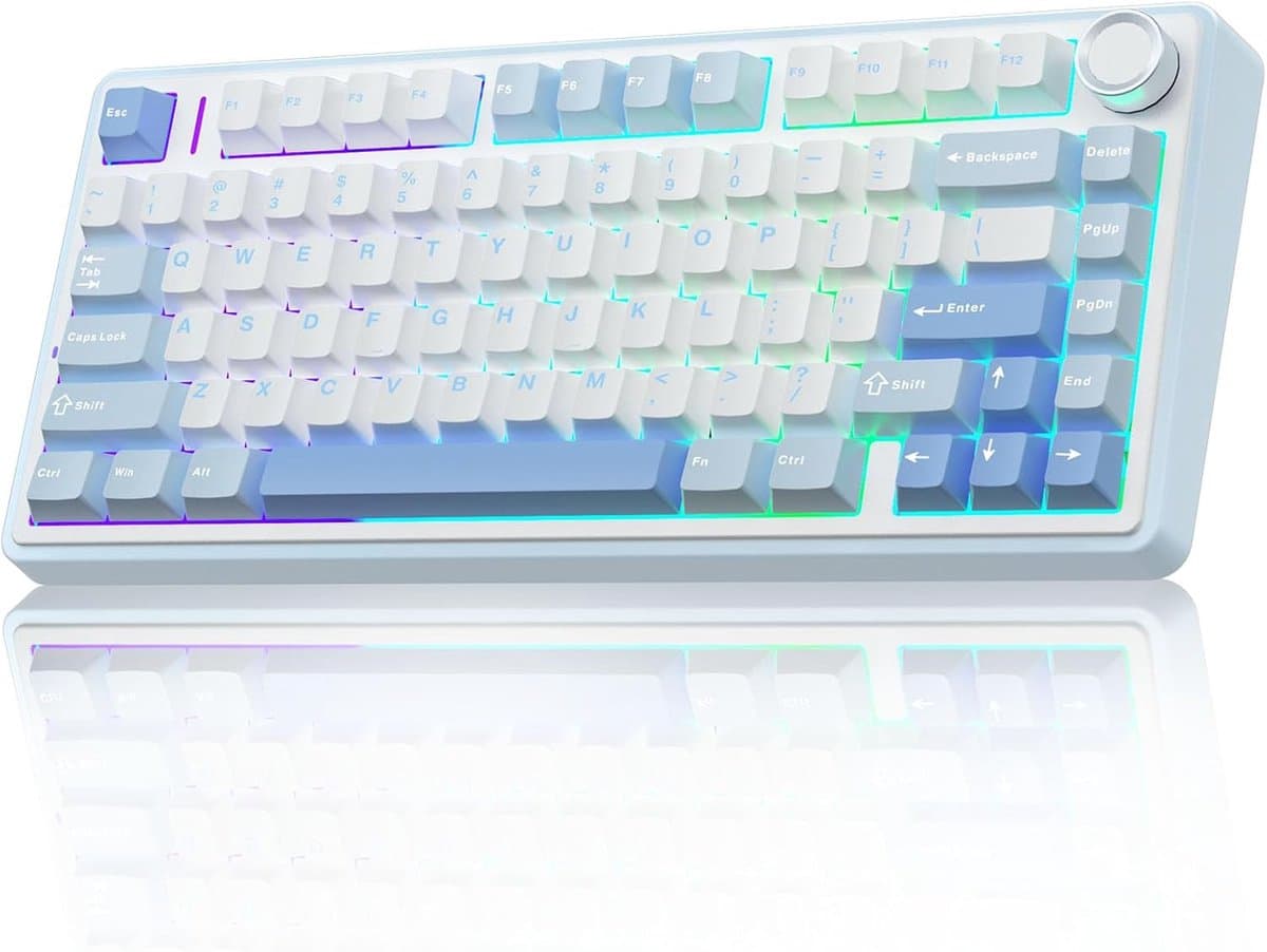 AULA F75 - Draadloze Gaming Toetsenbord - Mechanisch - Gasket - Hot Swap - QWERTY Toetsenborden - Tri mode - 80 Keys - Gletsjer Blauw — afbeelding 1