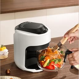 Heteluchtfriteuse - Airfryer Mini - Snelle maaltijden bereiden - Visueel koken met glas - 2.5 Liter - Wit — thumbnail 4