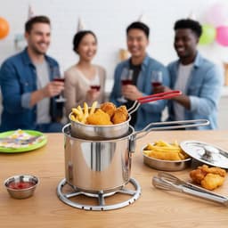 Mini Friteuse - Kookpan Frituurmand - Thuis Koken - Gezonde Frituuroplossing - 1.2 L - Zilver — thumbnail 2
