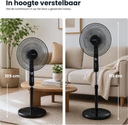 Ventilator Statief - Staande Ventilator - Koelte In Huis - Met Afstandsbediening - 3 Meter Kabel - Zwart — thumbnail 5