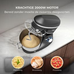 TYR® Deegmachine - 2000W - Kneedmachine - Mixer met Kneedhaak - Zwart - 38cm x 24cm x 32cm — thumbnail 3
