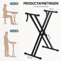 BOTC Pianostandaard voor elektronisch toetsenbord - Draagbare en Verstelbare - Zwart — thumbnail 3