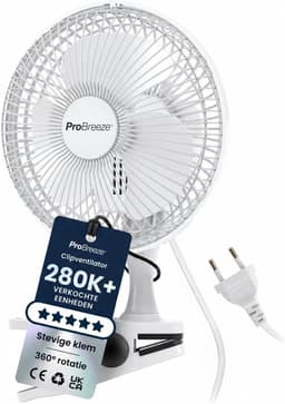 Tafelventilator met Klem – Mini Ventilator – 360° Draaibaar – 2 Snelheden – Stil – 20 cm Wit — thumbnail 1