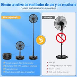 Draagbare Tafelventilator 8,6 Inch – Oplaadbare Ventilator met 8000mAh Batterij – USB-C – Opvouwbaar en In Hoogte Verstelbaar – Afstandsbediening – Stil met Oscillatiefunctie – Voor Thuis, Kantoor en Camping — thumbnail 2