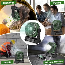 Campingventilator Draadloos – Oplaadbare Tafelventilator met LED Lamp, Afstandsbediening, 10000 mAh Accu, 4 Snelheden — thumbnail 2