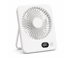 Oplaadbare USB-C Tafelventilator met LED Display, Vouwbaar en Stil, 180° Verstelbare Mini Ventilator voor Kantoor en Thuisgebruik, 2000mAh Accu - Wit — afbeelding 1