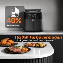 Airfryer - 9 programma's - Metalen binnenkant - 1650W voor gelijkmatig bakken - 6L Heteluchtfriteuse - LED-scherm - Warmhoudfunctie - Olievrije airfryer voor gezinsmaaltijden - Receptenboek — thumbnail 2