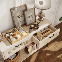 MEUNIQ 2-delige opbergmand van waterhyacint 36 x 26 x 5 cm met 4 vakken, gevlochten opbergkorf voor lade, keuken, slaapkamer of woonkamer, naturel — thumbnail 1
