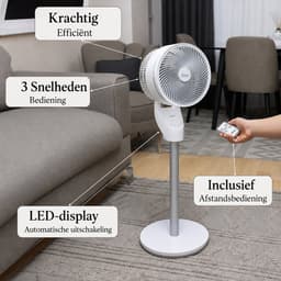 Zilan Air Circulator Statiefventilator – 25 cm – 60 Watt – Afstandsbediening – Timer 1-7 uur – 3 Snelheden – 55° Oscillatie – 90° Kantelbaar – Wit — thumbnail 3