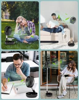 Tafel- en Staande Ventilator - Draagbare Oscillerende Ventilator - Opvouwbaar Design - Afstandsbediening - 4 Snelheden - Oplaadbare Accu - USB Ventilator - Wit — thumbnail 2