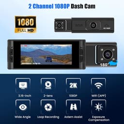 Dubbele Dashcam - Autocamera - Verkeersregistratie - Bewegingsdetectie - 316 inch scherm - Zwart — thumbnail 5