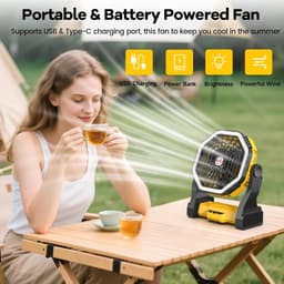 Camping ventilator oplaadbaar – 10000 mAh – Met LED licht – 4 snelheden – USB-C powerbank — thumbnail 3