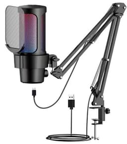 Microfoon voor PC, gamen en livestreaming‑ Microfoon met Arm‑ RGB Verlichting‑ Noise‑cancelling condensatormicrofoon met Mute, Gain en Monitoring — thumbnail 1