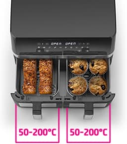 Heteluchtfriteuse Dubbel - Airfryer XL - Gezond Koken - Twee Kamers - 14 Liter - Zwart — thumbnail 4