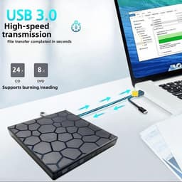 Externe DVD CD Drive - Hub Kaartlezer - Gegevens Overzetten - 7-in-1 Ontwerp - 16.5 cm - Zwart — thumbnail 4