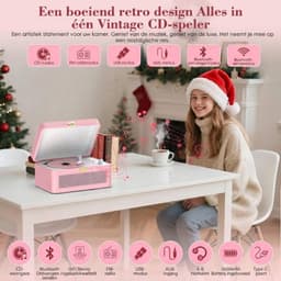 Lìon® CD Speler Draagbare - CD Speler - Draagbare Bluetooth CD Speler - Roze - 25cm x 19cm x 15cm — thumbnail 3
