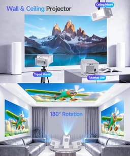 Draagbare beamer, 4K, 8K, Native Full HD, 1080P, mini-projector, Android 14, WiFi 6, Bluetooth 5.4, autofocus, 6D, autofocus, 180°-rotatie, voor thuisbioscoop, smart-tv, zeer korte opname — thumbnail 2