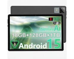 SnelShoppen - 10.1" Android 15 Tablet T30 Octa-Core 18GB RAM 128GB + 1TB TF, IPS 1280x800, 5MP+8MP Camera, 6000mAh, Type-C, Face ID, GPS met Case & Ch